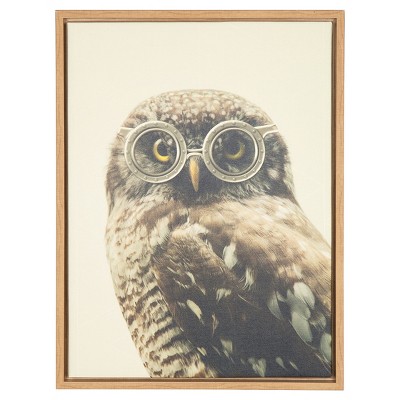 Owl Wearing Glasses Framed Canvas Art Natural (24"x18") - Uniek