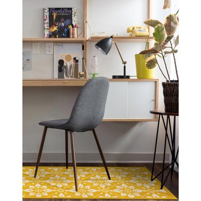 Yellow and Ivory Floral Flat Woven Outdoor Runner Rug