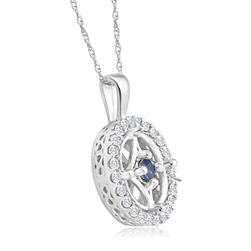 Pompeii3 5/8Ct Blue Sapphire & Diamond Circle Pendant 15mm White Gold Women's Necklace, 2 of 4