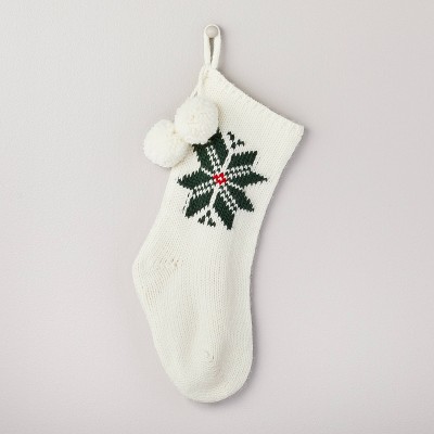 Snowflake Jacquard Knit Christmas Stocking Cream/Green/Red - Hearth & Hand™ with Magnolia