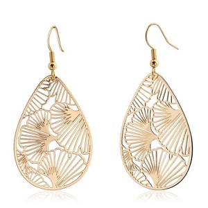14K Gold Plated Ginkgo Leaf Earrings: Delicate Teardrop Filigree Dangle Earrings for Women - 1 of 4