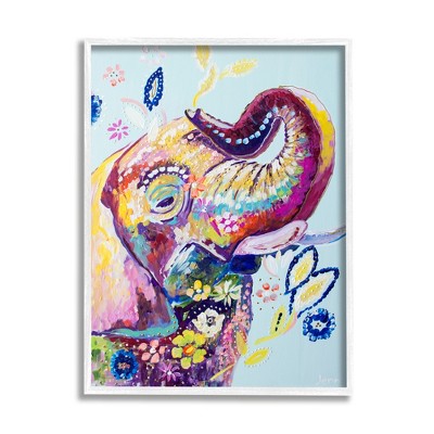 Stupell Industries Floral Pattern Fun Elephant Framed Giclee