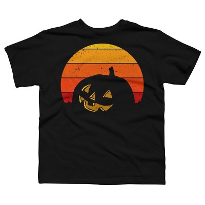 Boy's Design By Humans Vintage Retro Sunset Halloween Pumpkin I By lemonpepper T-Shirt