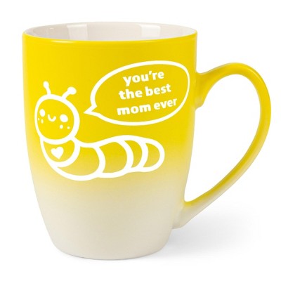 Elanze Designs Mother's Day Appreciation Coffee Cup Mug 12 Ounce Ceramic With Ombre Gradient Best Mom Ever Caterpillar Yellow and White