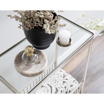 Trubey Gold Metal and Glass Side Table with Storage Rack