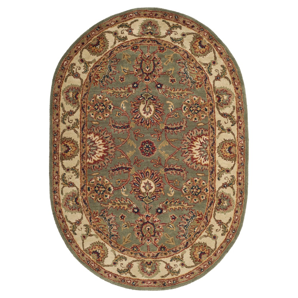 Celadon/Ivory Botanical Tufted Oval Area Rug - (7'6inx9'6in) - Safavieh