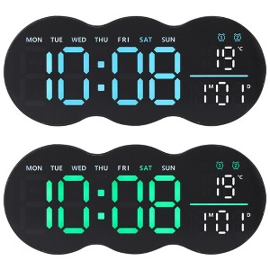 REGALWOVEN 2 Pcs Digital Plastic Temperature Display Auto-Dimming Large Wall Clock 11 x 4.5 Inches - 1 of 4