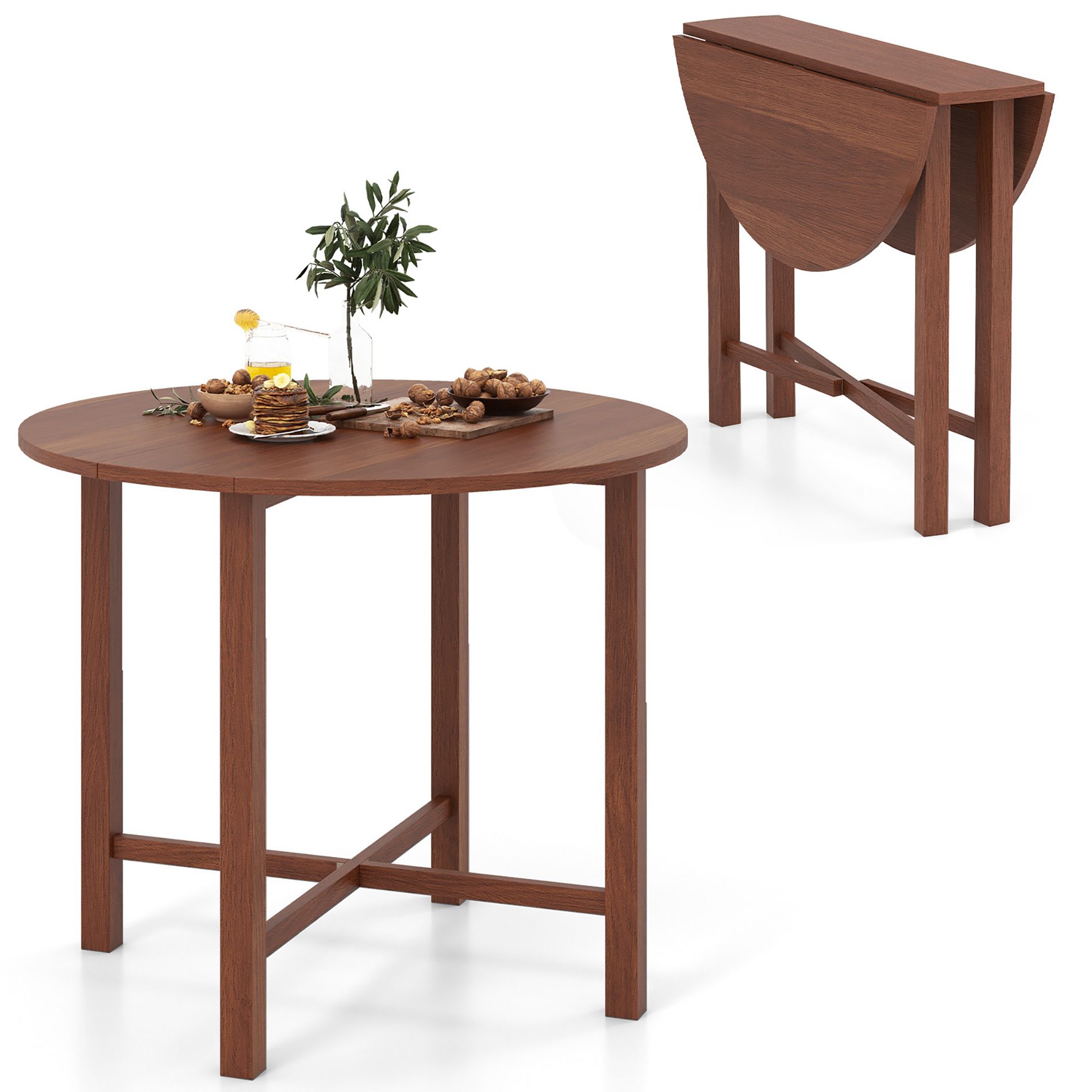 Tangkula 36" Foldable Kitchen Table Round Dining Table w/Solid Rubber Wood Legs