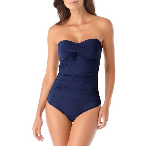 Anne Cole Women s Twist Front Shirred One Piece Navy Size 16