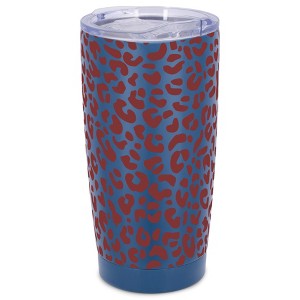 Elanze Designs 20 oz Stainless Steel On the Go Insulated Travel Tumbler With Push Top Lid, Berry Red Cheetah Leopard Print Blue - 1 of 4