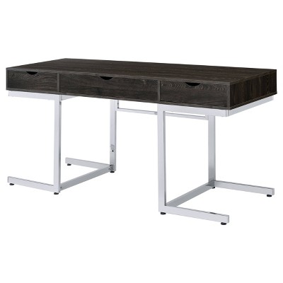 Noorvik Dark Oak and Chrome 3-Piece Writing Desk Set
