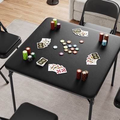 Black Metal 33.6-inch Portable Folding Card Table with PU Cushion