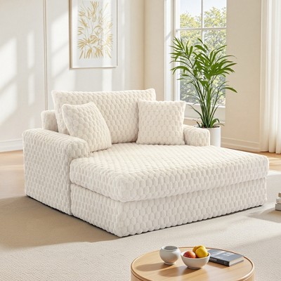 KERDOM Chaise Lounge Chair 53'' Comfy Oversized Reading Chair Fluffy Plush Cozy Couch Sofa Bed with Armrests and Pillows, for Living Room, Bedroom