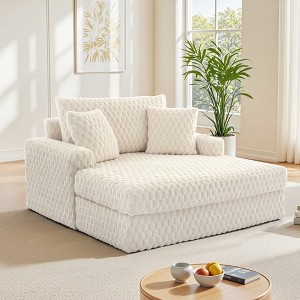 KERDOM Chaise Lounge Chair 53'' Comfy Oversized Reading Chair Fluffy Plush Cozy Couch Sofa Bed with Armrests and Pillows, for Living Room, Bedroom - 1 of 4