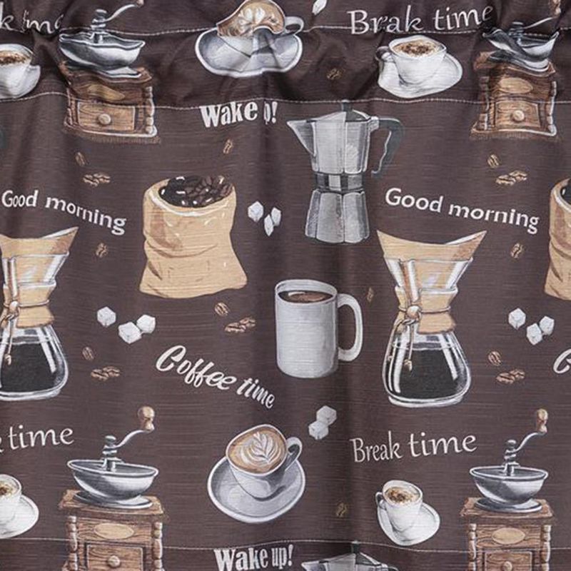 RT Designer's Collection Coffee Printed Slub 3 Pieces Kitchen Curtain Includes 1 Valance 52" x 18" and 2 Tiers 26" x 36" Each Multi Color, 4 of 5