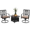 3pc Wrought Iron Patio Dining Set with Square Table with Umbrella Hole & Swivel Chairs - Captiva Designs - 2 of 4