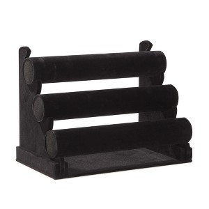 Juvale 3-Tier Velvet Bracelet Holder Stand and Organizer - Jewelry Display Rack for Selling Necklaces and Accessories (Black) - 1 of 4