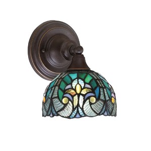 Toltec Lighting Any 1 - Light Sconce in  Dark Granite with 7" Turquoise Cypress Art Glass Shade - 1 of 1