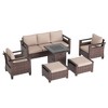 Sonkuki 6 Pieces Patio Sofa with Square Fire Pit Table and Ottomans, Patio Conversation Couch with Cushion - 2 of 4