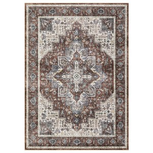 Indoor Vintage Floral Medallion Non Slip Living Room Rugs, Washable Soft Ultra Thin Bedroom Dining Room Carpet for Home Office - 1 of 4