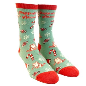 Crazy Dog Women's Peppurrmint Meowcha Socks Funny Pet Cat Kitty Animal Lover Christmas Coffee Mocha Footwear - 1 of 4