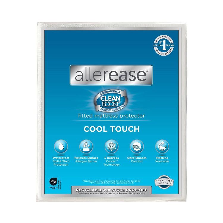 Allerease  Clean Boost Cool Touch Waterproof Machine Washable Fitted Mattress Protector, 1 of 8