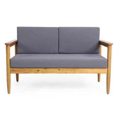 Magnolia Patio Acacia Wood Loveseat - Teak/Dark Gray - Christopher Knight Home