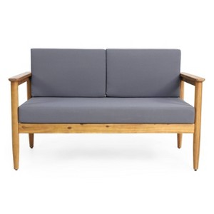 Magnolia Patio Acacia Wood Loveseat - Teak/Dark Gray - Christopher Knight Home: 2-Person Outdoor Sofa with Cushions - 1 of 4