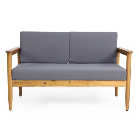 Patio Acacia Wood Loveseat - Teak/dark Gray - Christopher Knight Home : Target