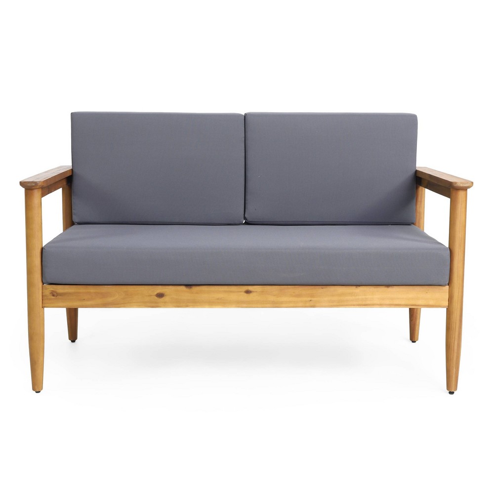 Photos - Garden Furniture Magnolia Patio Acacia Wood Loveseat - Teak/Dark Gray - Christopher Knight