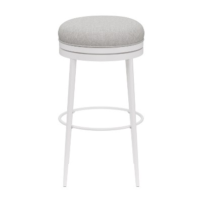 Aubrie Swivel Backless Counter Stool in Off-White and Silver