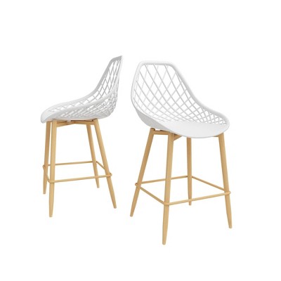 Set of 2 Kurv Counter Height Barstools White/Natural - Jamesdar