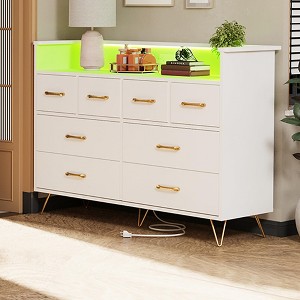 8-Drawer Dresser with Charging Station & RGB Lights | Wide Bedroom Dresser Chest with 3 Outlets + 2 USB Ports, App-Controlled LED Lighting for Gaming - 1 of 4