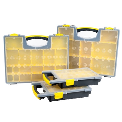 Storage Organizer Toolbox Set - Set Of 4 Plastic Clear Top Parts Craft And  Hardware Organizers With 3 Sized Compartments By Stalwart (yellow/black) :  Target