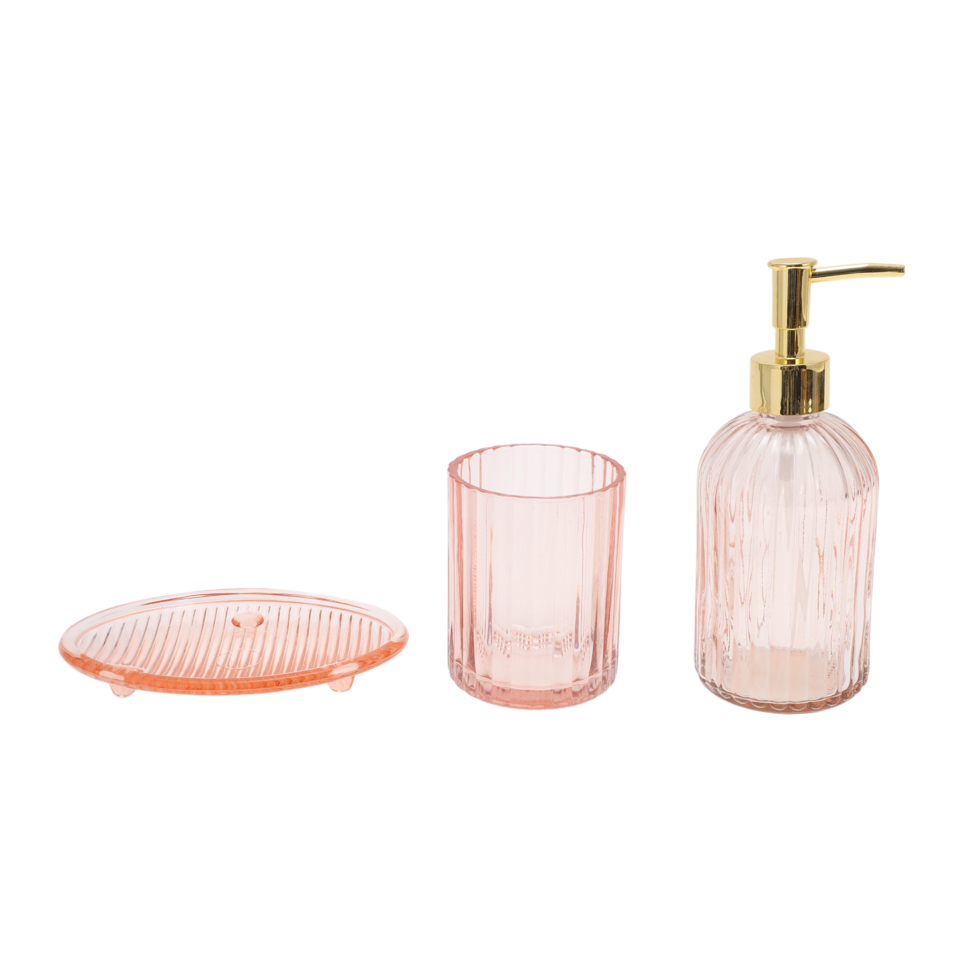 Unique Bargains Reusable Vertical Stripes Bathroom Accessories Kit Pink 1 Set