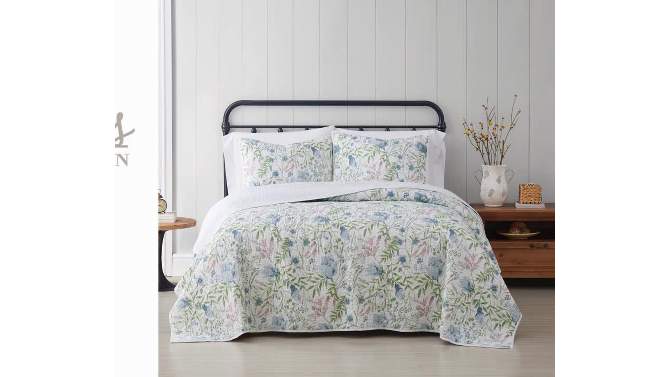 Cottage Classics Field Floral Quilt Set Blue/Green/White, 2 of 7, play video