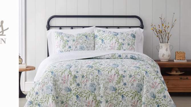 Cottage Classics Field Floral Quilt Set Blue/Green/White, 2 of 7, play video