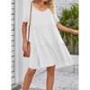Women's Summer Casual Midi Dress Dressy Smocked Elastic Waist Tiered A-Line Dress V Neck Short Sleeve Midi Dress - 3 of 4