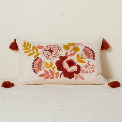 Embroidered Floral Lumbar Throw Pillow Blush - Opalhouse™ designed with Jungalow™