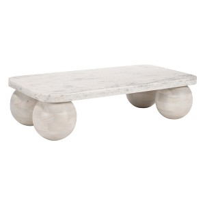 HomeRoots 48" Natural Genuine Marble and Solid Wood Distressed Coffee Table - 1 of 4
