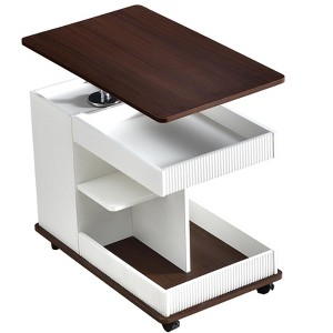 CLIHOME Adjustable End Table with Wheels, Modern Multifunctional Sofa Side Table with Lift-Top, 360¡ãRotating Top and Storage Space - 1 of 4