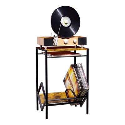 Sevobal Decorative Bookshelf, 2 Tier Record Player Stand with Storage Albums for Bedroom Living Room Office, Black, 17.1"*11"*25.6"