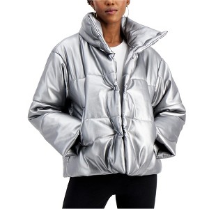 I.N.C International Concepts Womens Faux Leather Puffer Jacket, Grey, X-Large - 1 of 1