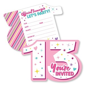 Big Dot of Happiness Girl 13th Birthday - Shaped Fill-In Invitations - Official Teenager Birthday Party Invitation Cards with Envelopes - Set of 12 - 1 of 4