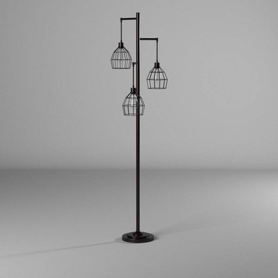 Elegant Black Steel Triple-Wire Shade Floor Lamp