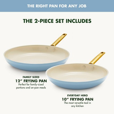 Sky Blue and Gold Ceramic Nonstick Frying Pan Set