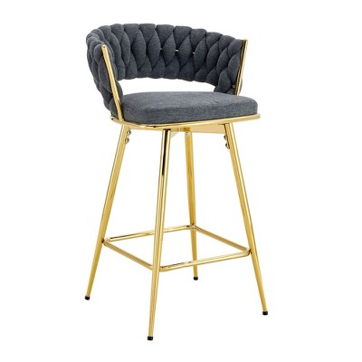 Lirago Two Sets of Swivel Bar Stools with Cotton-Linen Cushions & Electroplated Metal Frames-Rotatable Design