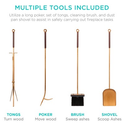 Gold 5-Piece Antique Fireplace Tool Set with Ergonomic Handles