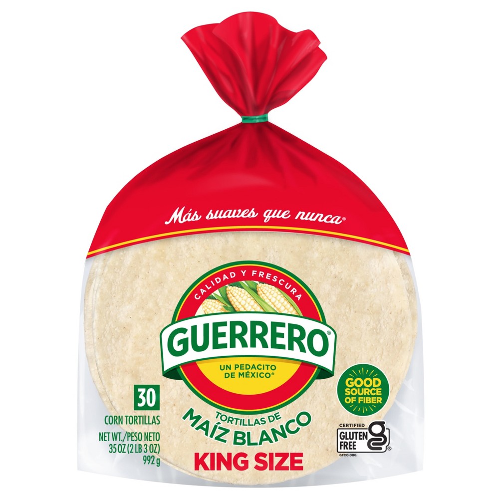 Guerrero Gluten Free 6.5" King Size White Corn Tortillas - 35oz/30ct