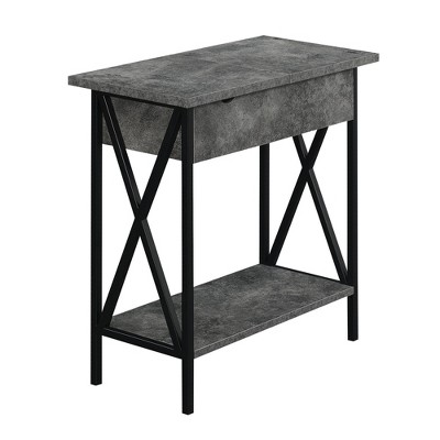 Tucson Flip Top End Table with Charging Station and Shelf Cement/Black - Breighton Home